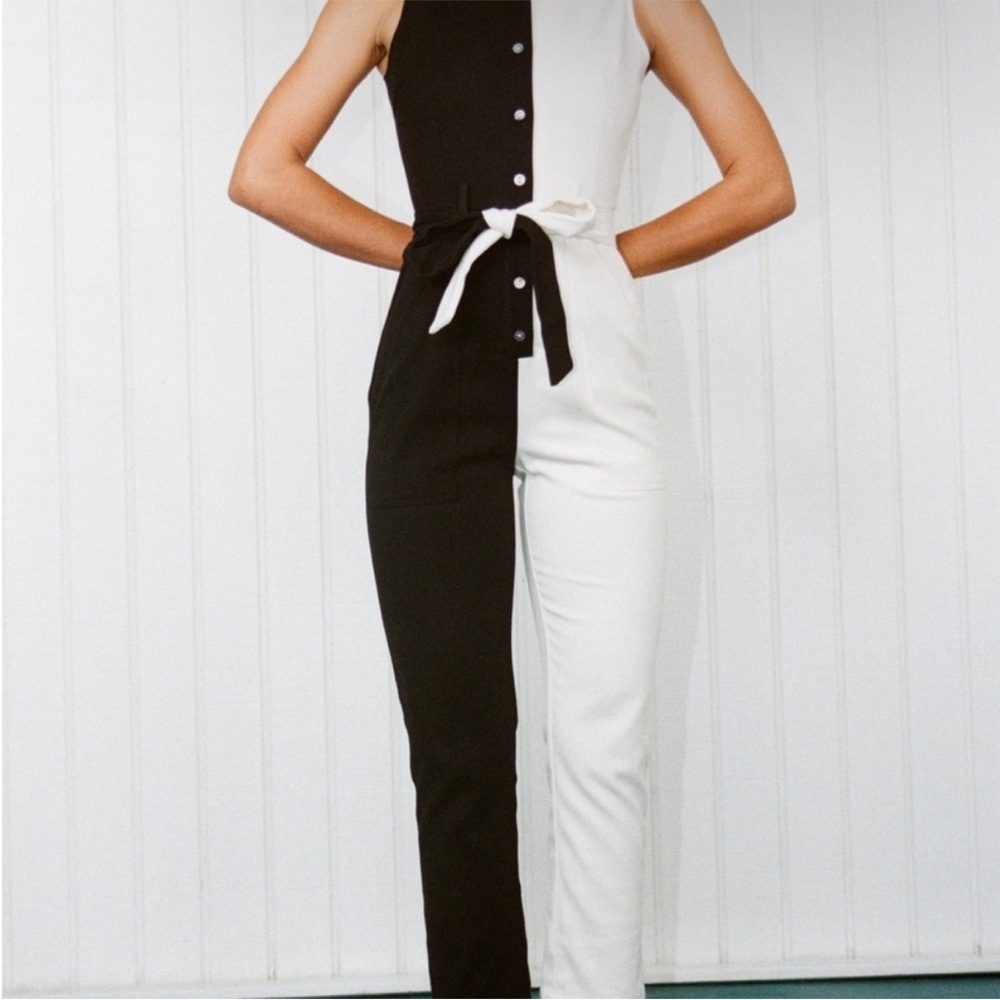 Fashion Brand Company Black and White Color Block Jumpsuit